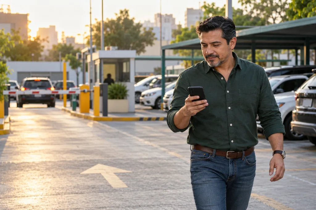 Dueño consultando información de su estacionamiento desde el teléfono